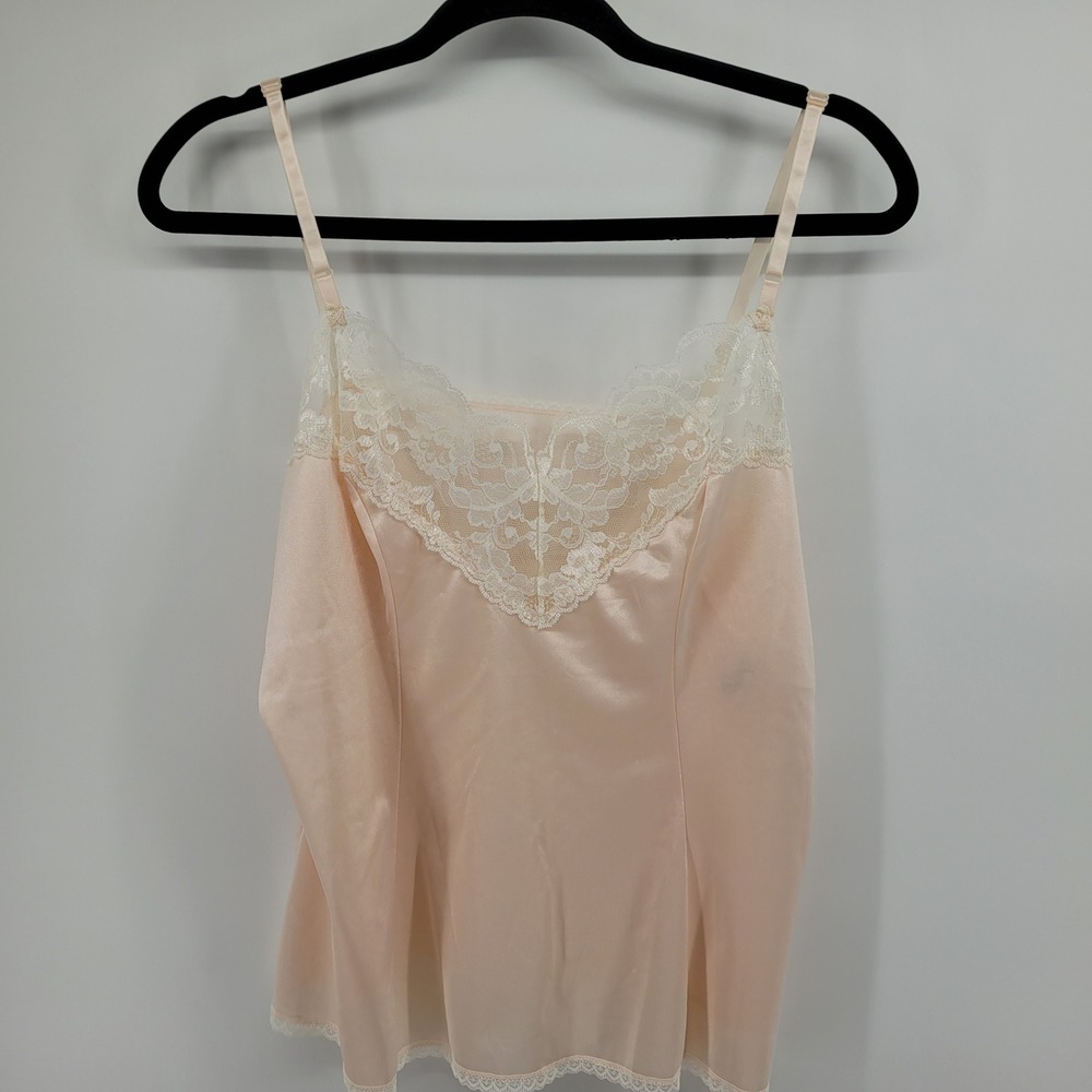 Vintage Vassarette Coquette Babydoll Peach Lace Trim Camisole XL Made‎ in USA